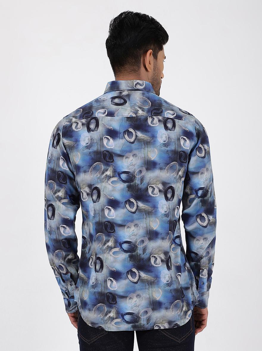 Blue Printed Slim Fit Casual Shirt | JadeBlue