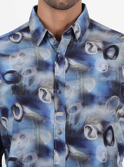 Blue Printed Slim Fit Casual Shirt | JadeBlue
