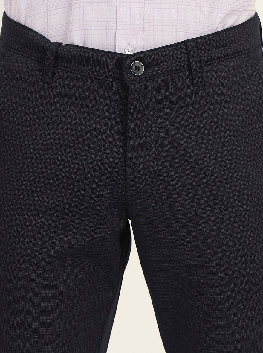 Navy Blue Printed Neo Fit Casual Trouser | Greenfibre