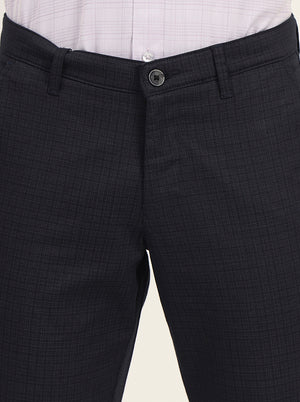 Navy Blue Printed Neo Fit Casual Trouser | Greenfibre
