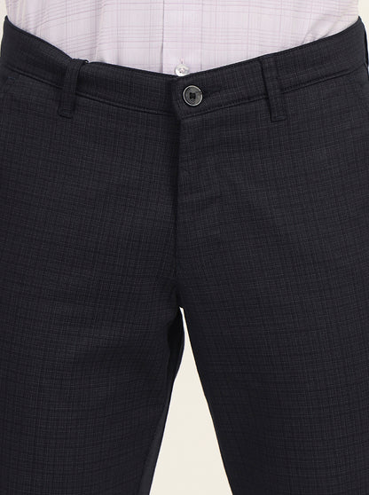 Navy Blue Printed Neo Fit Casual Trouser | Greenfibre