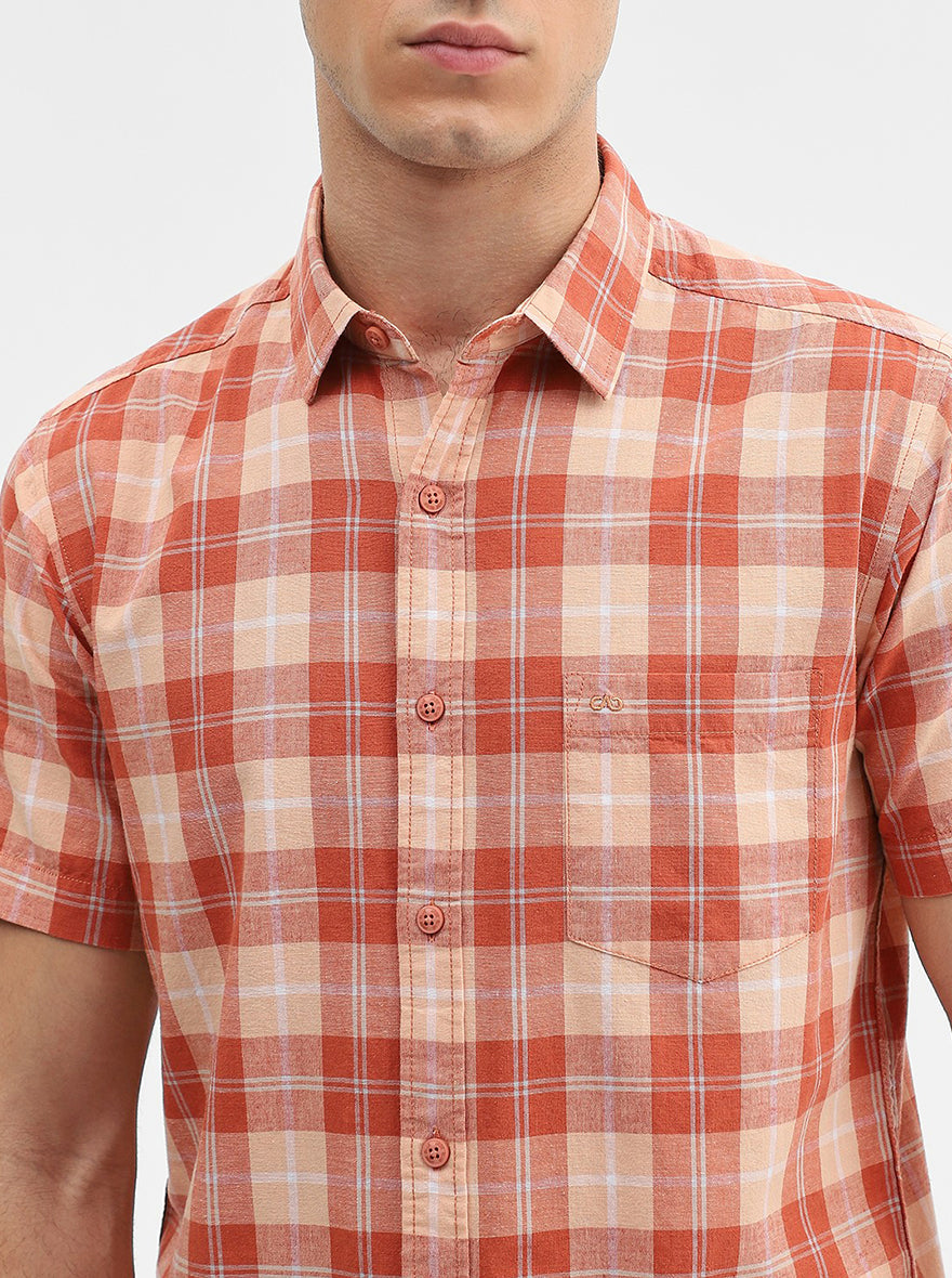 Orange Checked Slim Fit Casual Shirt | JadeBlue
