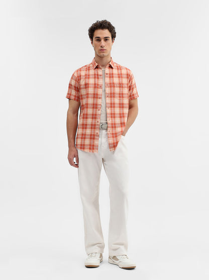 Orange Checked Slim Fit Casual Shirt | JadeBlue
