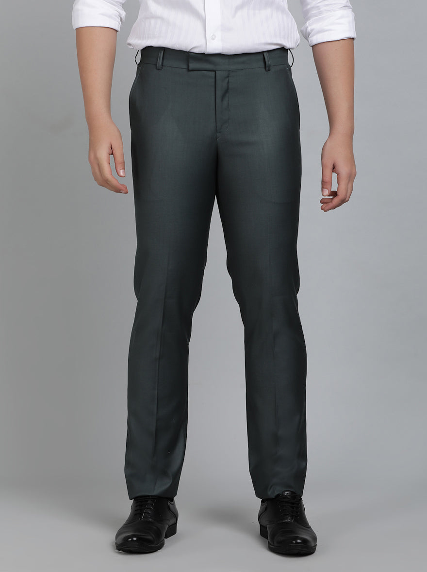Green Solid Slim Fit Formal Trouser | Metal