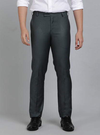 Green Solid Slim Fit Formal Trouser | Metal