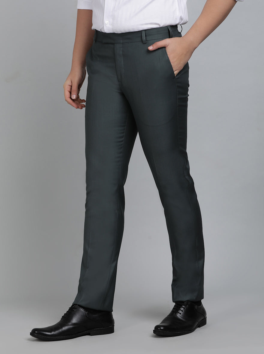 Green Solid Slim Fit Formal Trouser | Metal