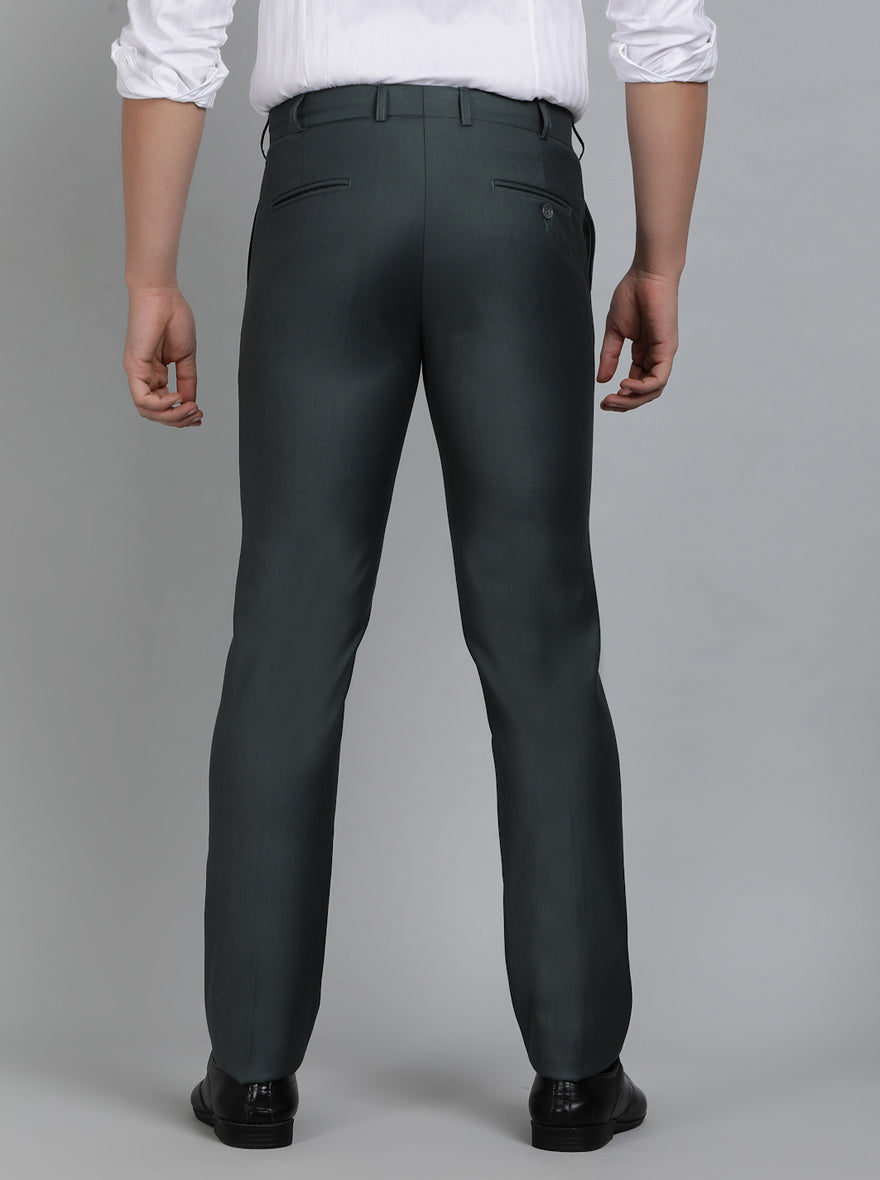 Green Solid Slim Fit Formal Trouser | Metal