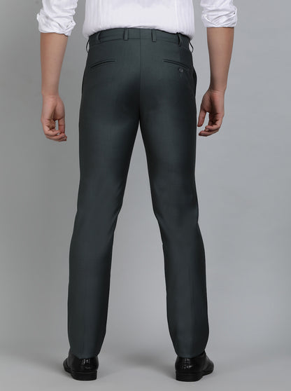 Green Solid Slim Fit Formal Trouser | Metal