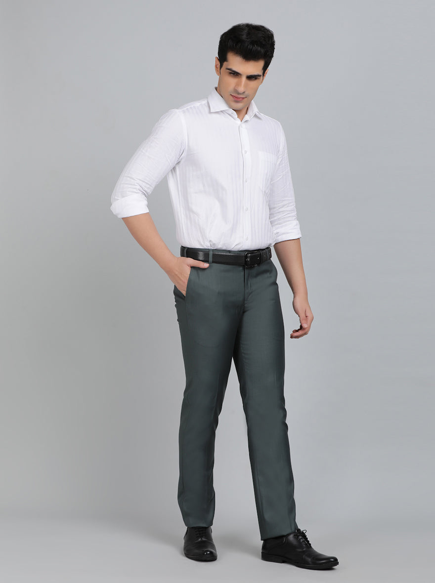 Green Solid Slim Fit Formal Trouser | Metal