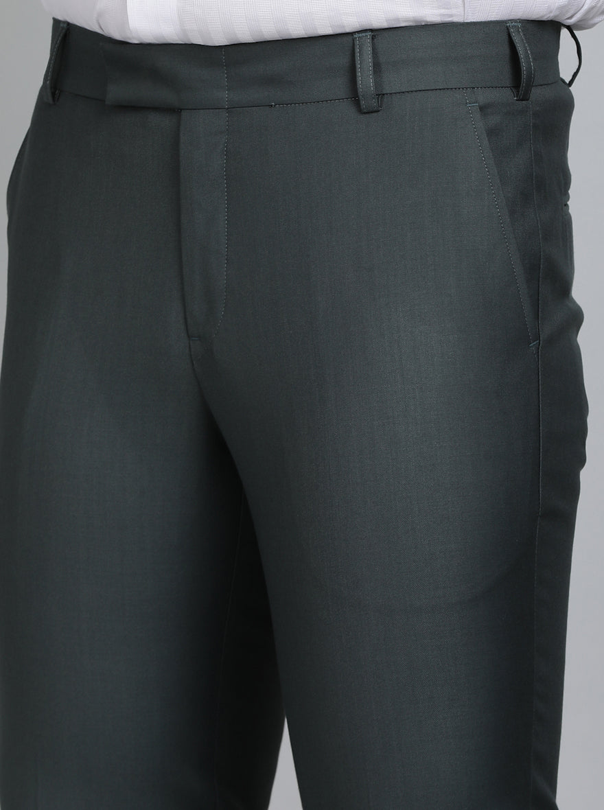 Green Solid Slim Fit Formal Trouser | Metal