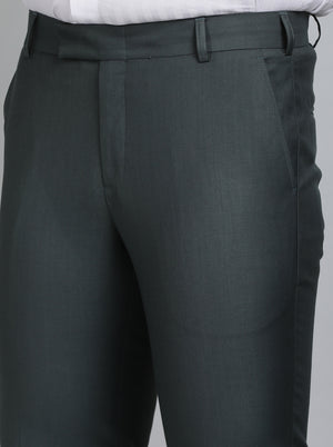 Green Solid Slim Fit Formal Trouser | Metal