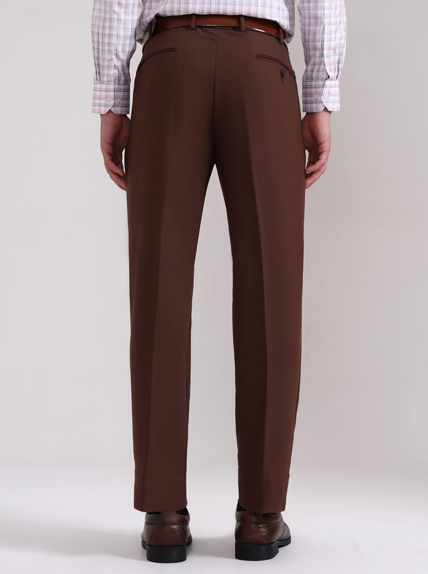 Brown Solid Slim Fit Formal Trouser | Metal