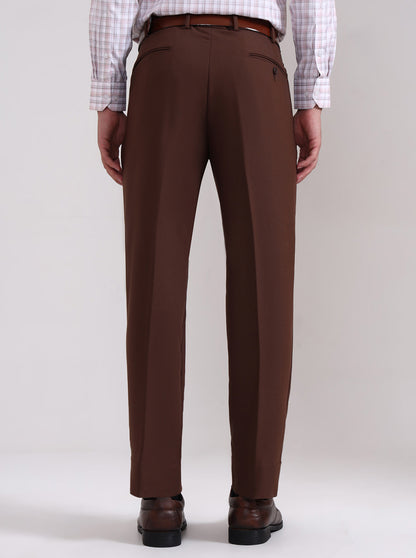 Brown Solid Slim Fit Formal Trouser | Metal