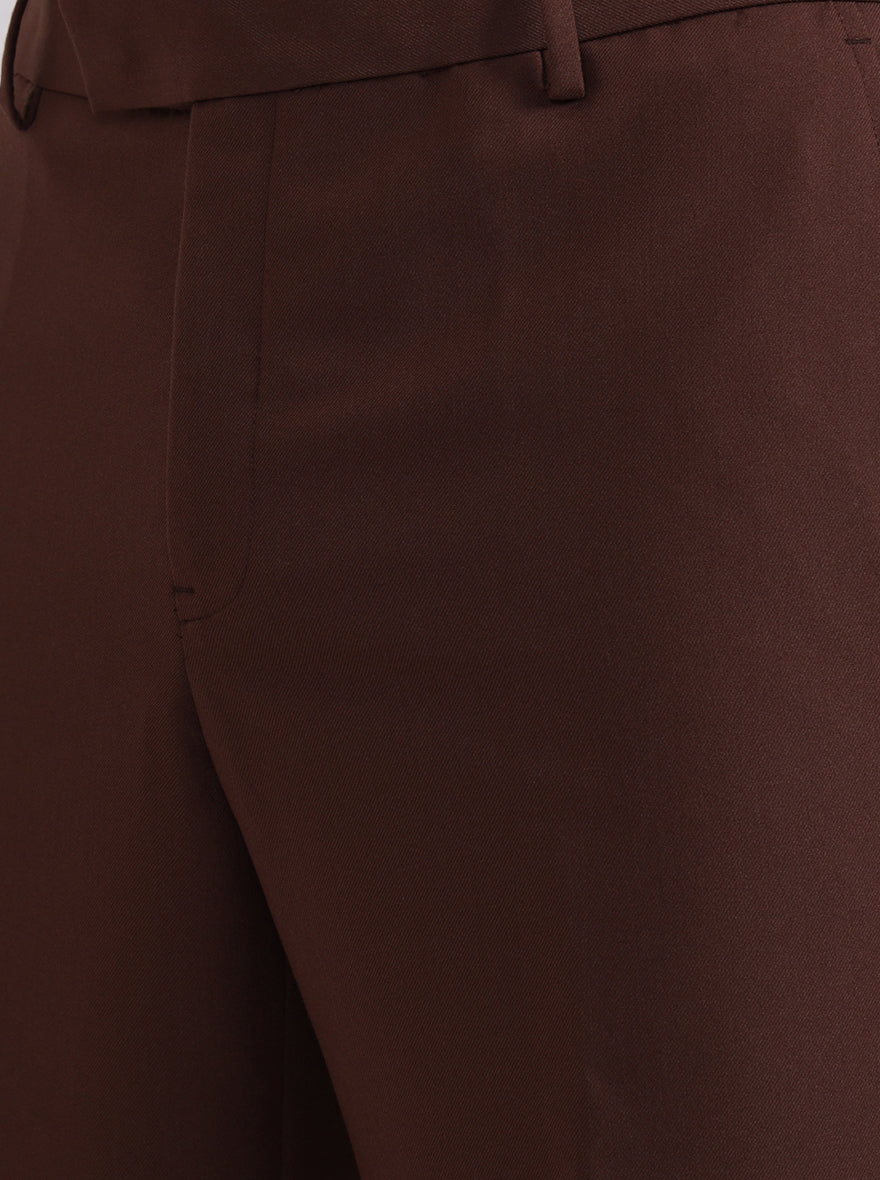 Brown Solid Slim Fit Formal Trouser | Metal