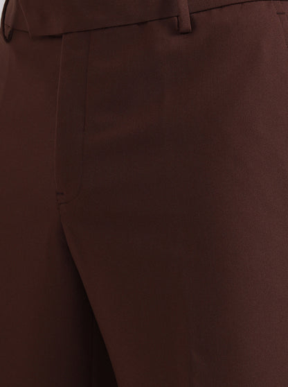 Brown Solid Slim Fit Formal Trouser | Metal