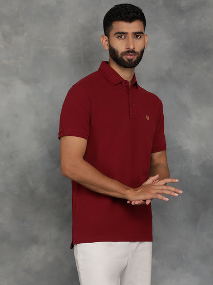 Maroon Solid Slim Fit Polo T-Shirt | JadeBlue