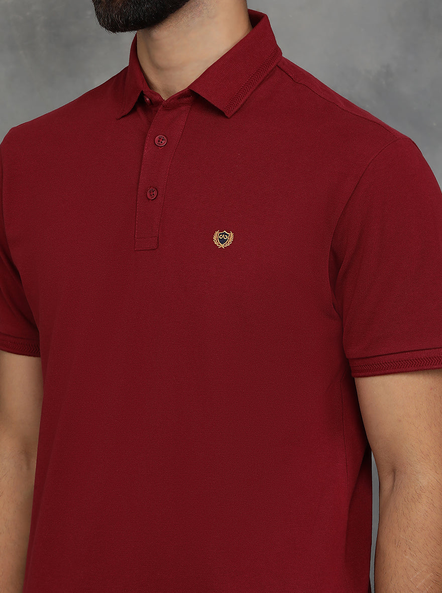 Maroon Solid Slim Fit Polo T-Shirt | JadeBlue