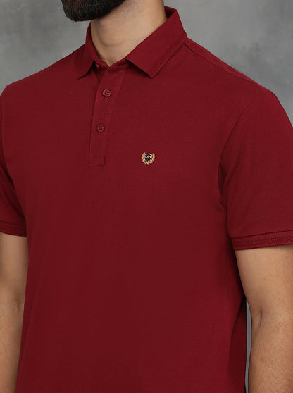 Maroon Solid Slim Fit Polo T-Shirt | JadeBlue