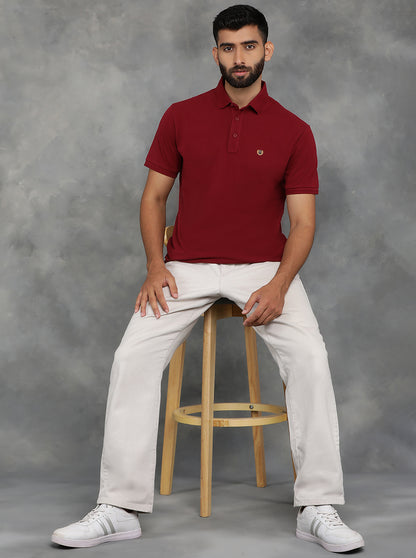 Maroon Solid Slim Fit Polo T-Shirt | JadeBlue