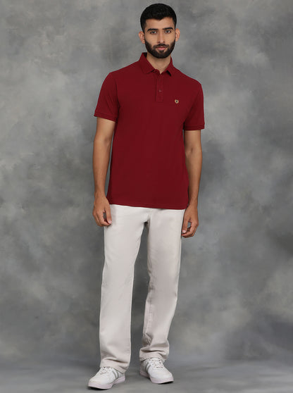 Maroon Solid Slim Fit Polo T-Shirt | JadeBlue