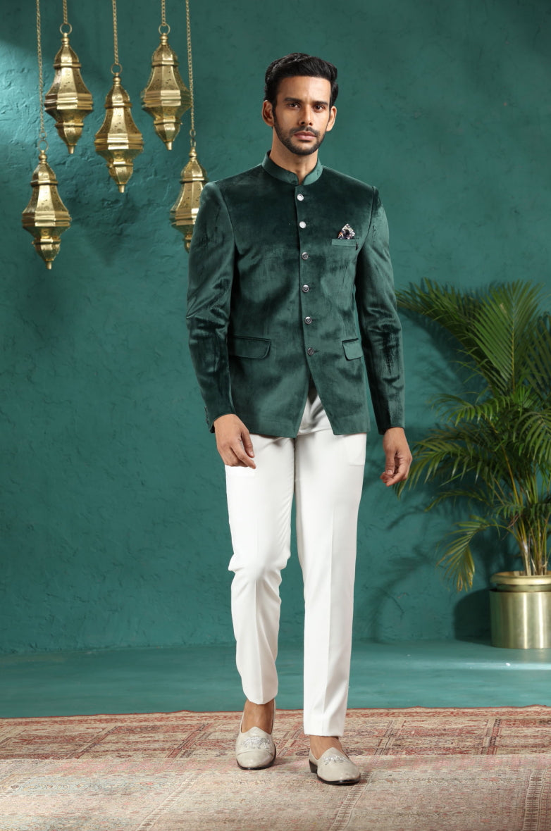 Green Solid  Jodhpuri Suit | JadeBlue