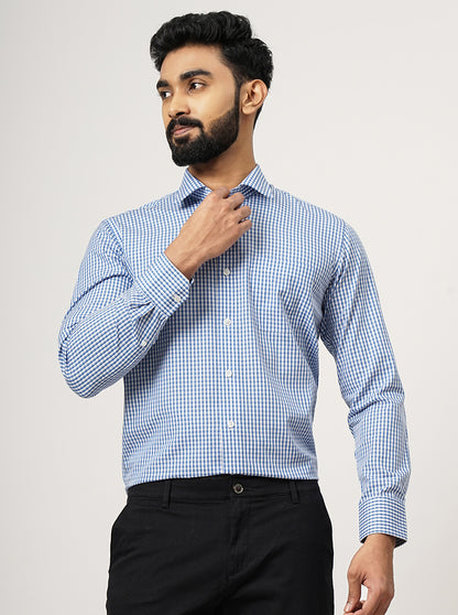 Blue Checked Slim Fit Formal Shirt | JadeBlue Super Luxe