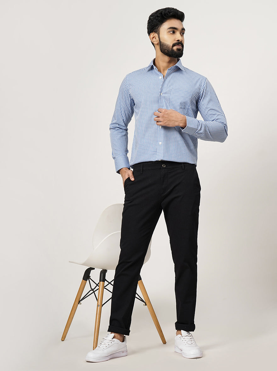 Blue Checked Slim Fit Formal Shirt | JadeBlue Super Luxe