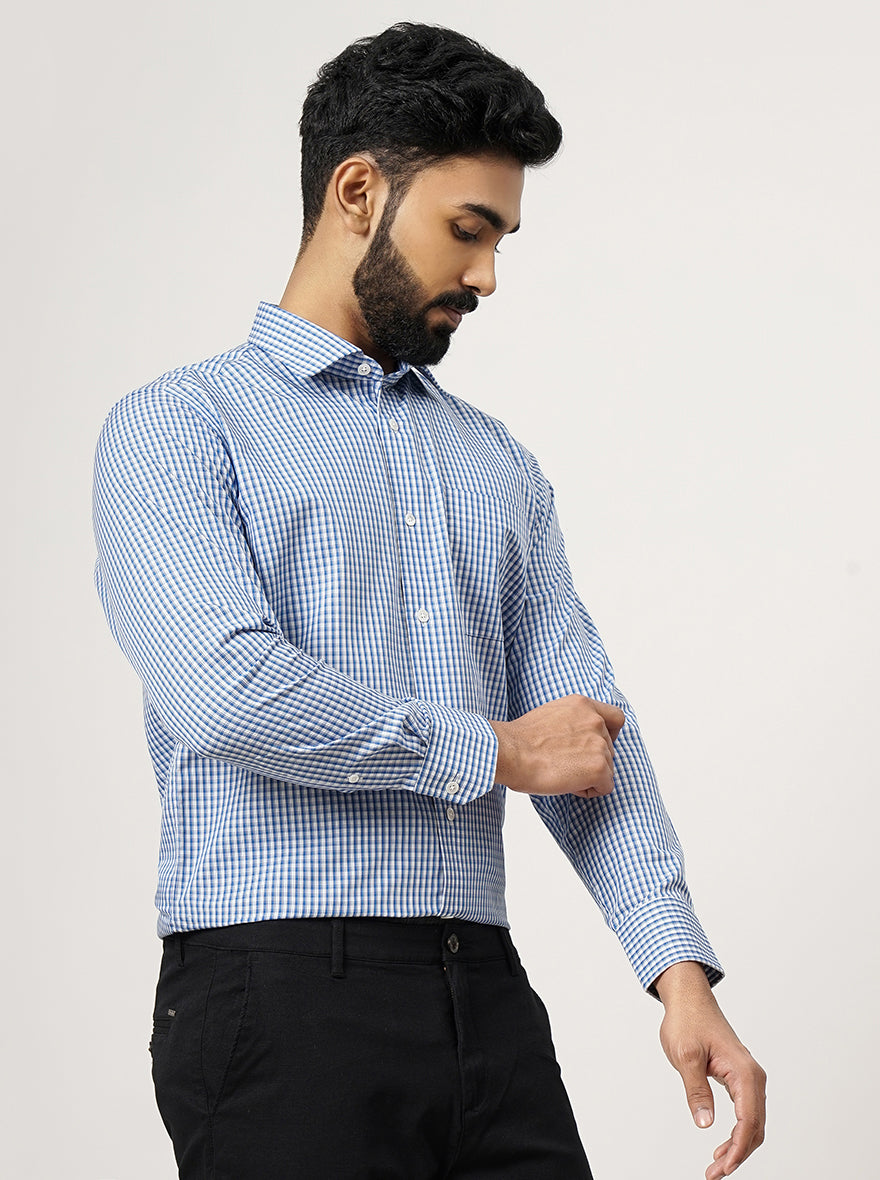 Blue Checked Slim Fit Formal Shirt | JadeBlue Super Luxe