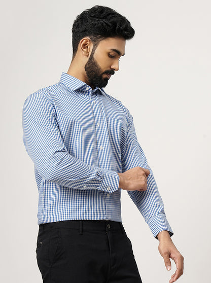 Blue Checked Slim Fit Formal Shirt | JadeBlue Super Luxe