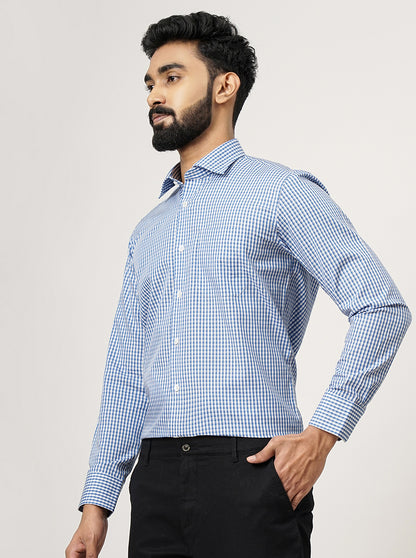 Blue Checked Slim Fit Formal Shirt | JadeBlue Super Luxe