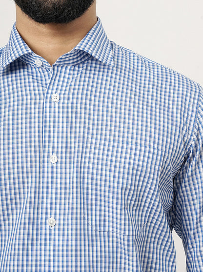 Blue Checked Slim Fit Formal Shirt | JadeBlue Super Luxe