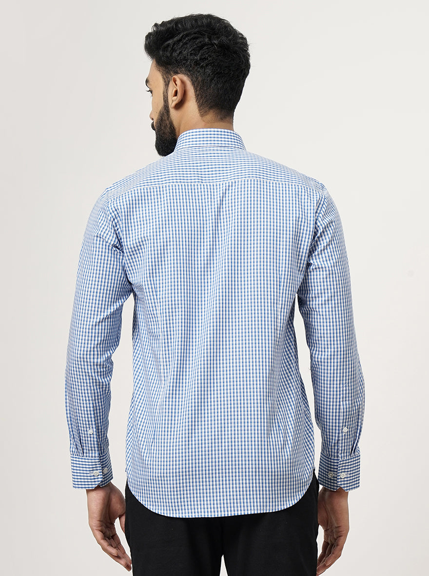 Blue Checked Slim Fit Formal Shirt | JadeBlue Super Luxe