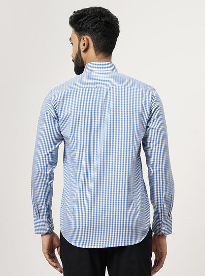 Blue Checked Slim Fit Formal Shirt | JadeBlue Super Luxe