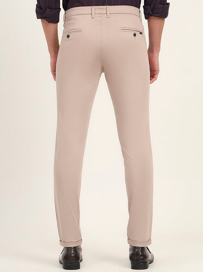 Beige Solid Neo Fit Casual Trouser | Greenfibre