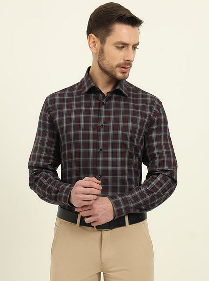 Red & Grey Checked Regular Fit Formal Shirt | JadeBlue