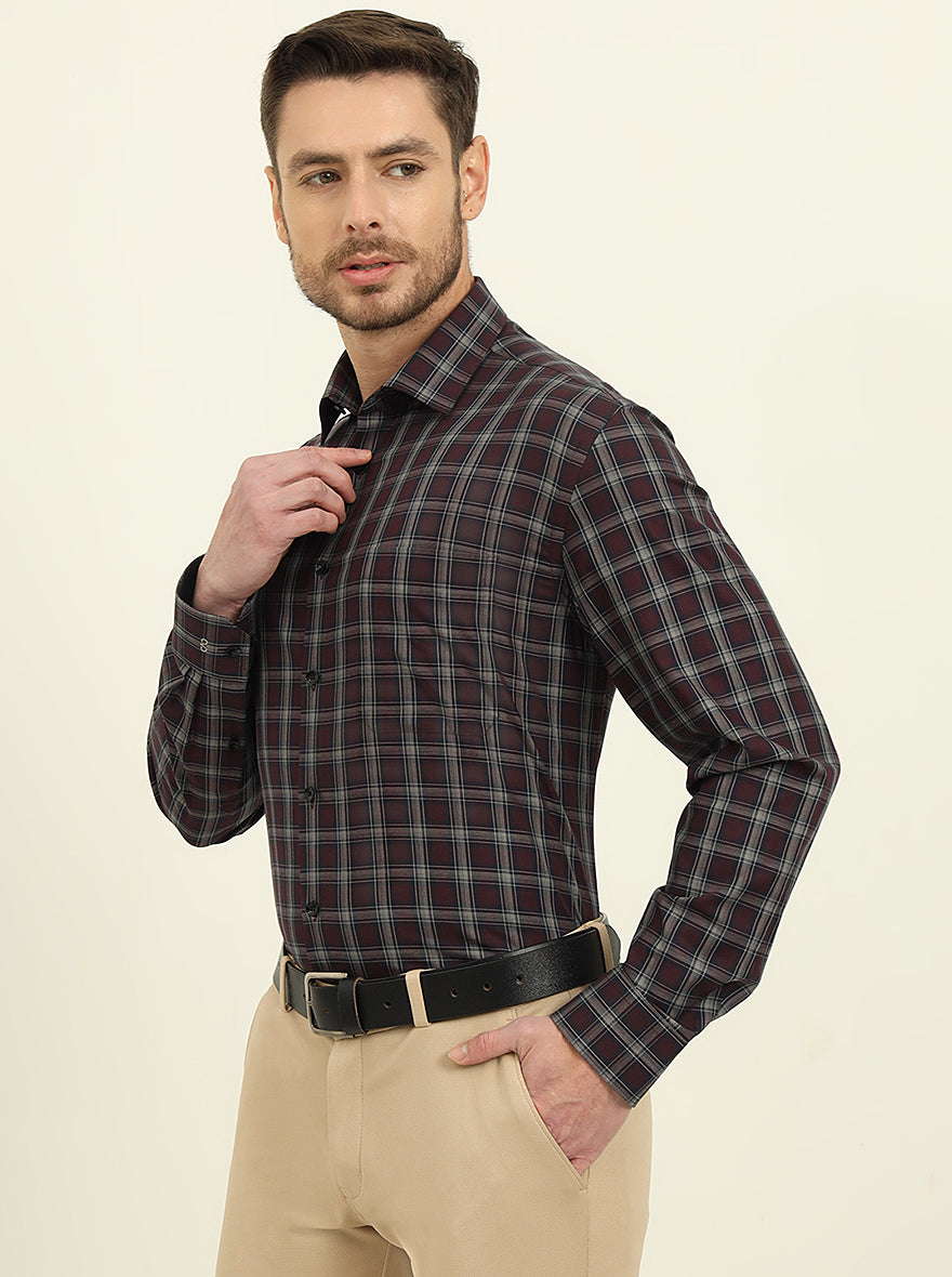 Red & Grey Checked Regular Fit Formal Shirt | JadeBlue