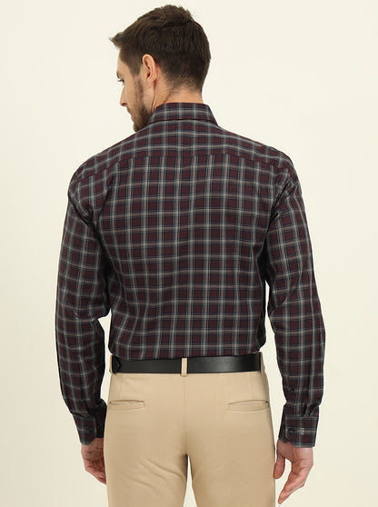 Red & Grey Checked Regular Fit Formal Shirt | JadeBlue