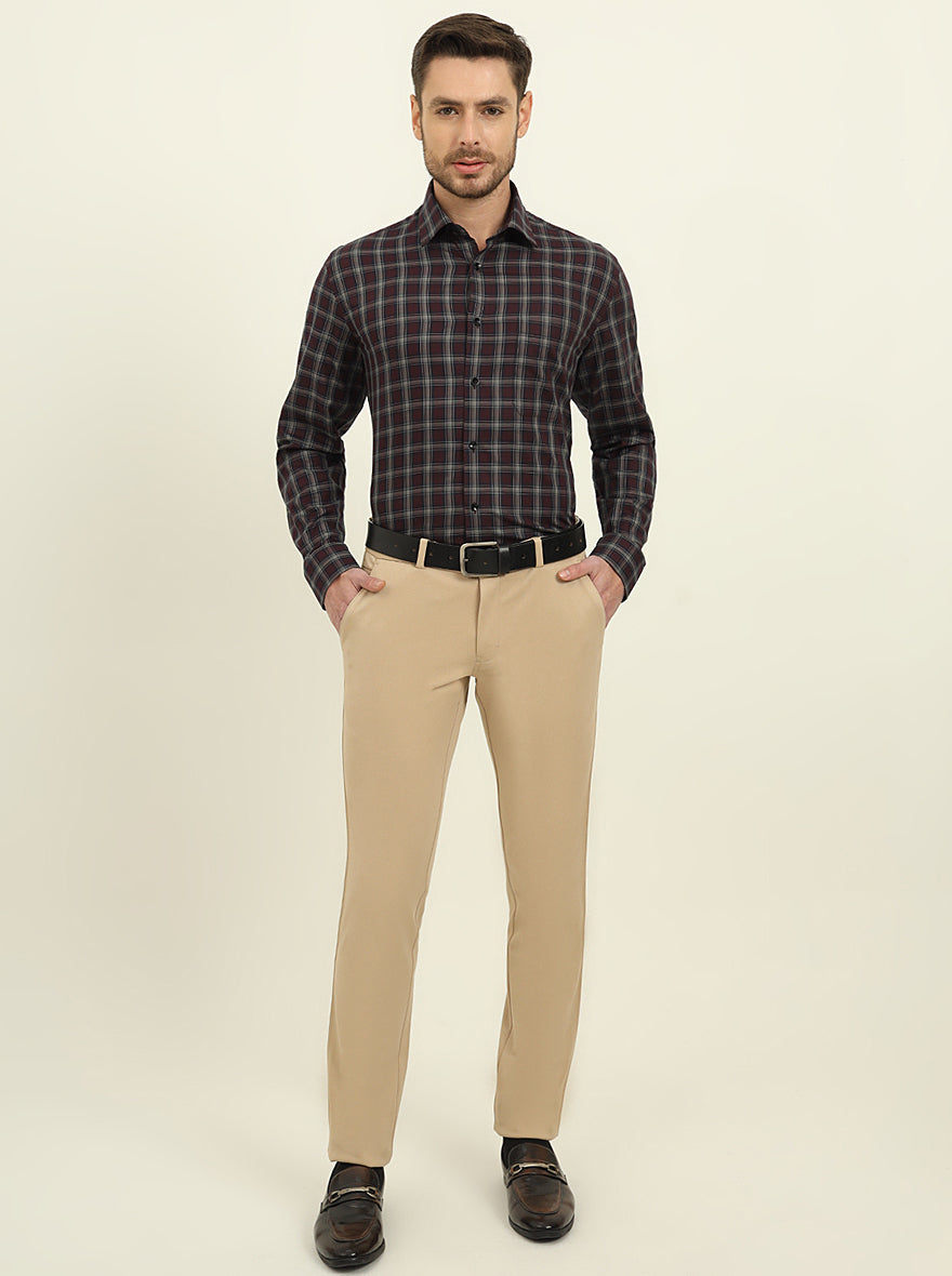 Red & Grey Checked Regular Fit Formal Shirt | JadeBlue