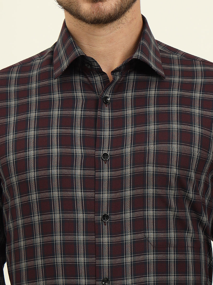 Red & Grey Checked Regular Fit Formal Shirt | JadeBlue