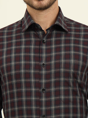 Red & Grey Checked Regular Fit Formal Shirt | JadeBlue