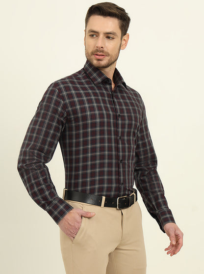 Red & Grey Checked Regular Fit Formal Shirt | JadeBlue