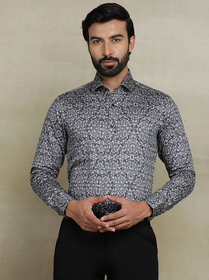 Dark Grey Printed Slim fit Party Wear Shirt | Wyre