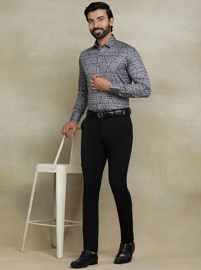 Dark Grey Printed Slim fit Party Wear Shirt | Wyre