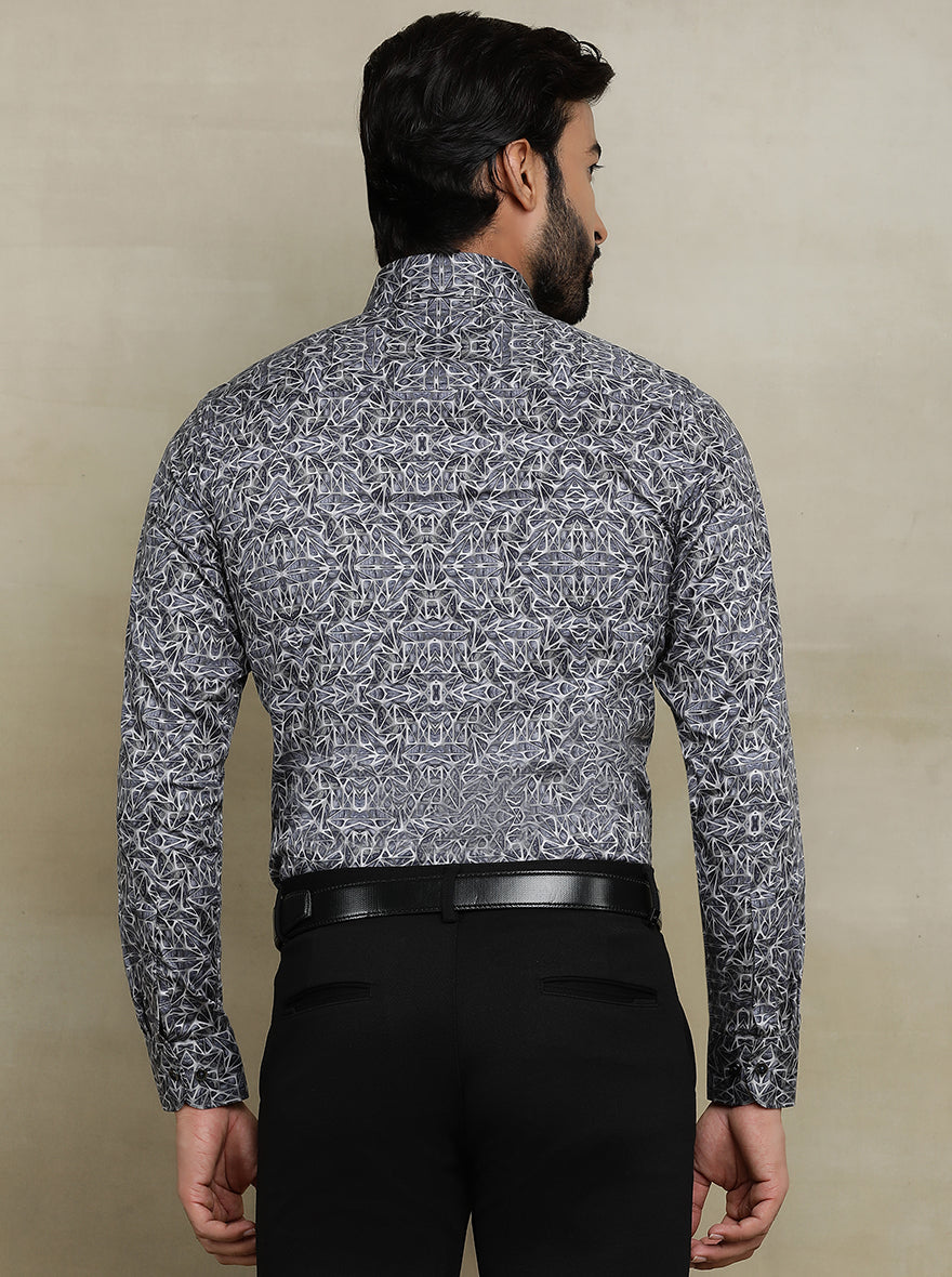 Dark Grey Printed Slim fit Party Wear Shirt | Wyre