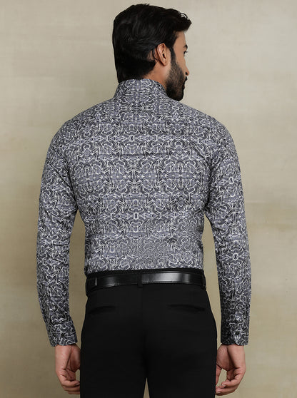 Dark Grey Printed Slim fit Party Wear Shirt | Wyre