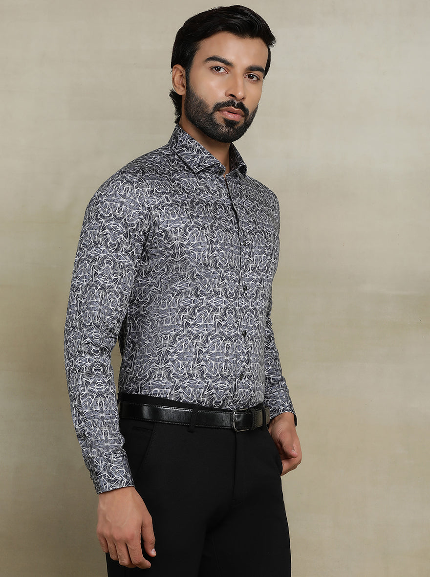 Dark Grey Printed Slim fit Party Wear Shirt | Wyre