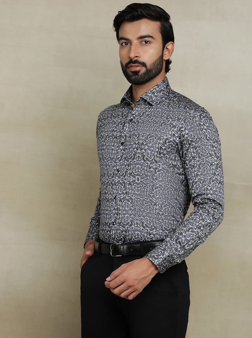 Dark Grey Printed Slim fit Party Wear Shirt | Wyre