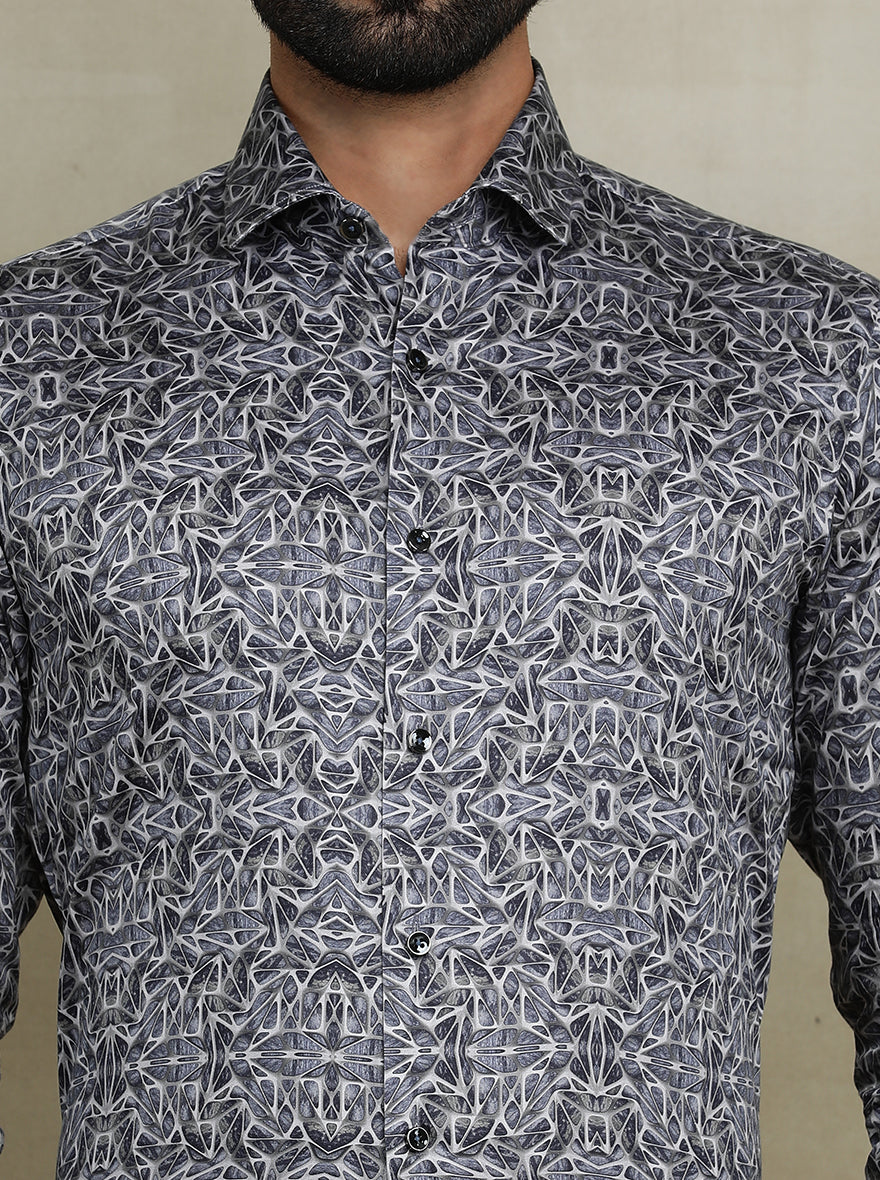 Dark Grey Printed Slim fit Party Wear Shirt | Wyre