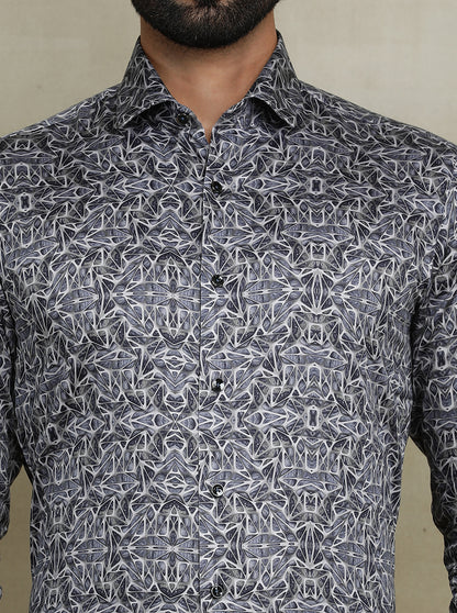 Dark Grey Printed Slim fit Party Wear Shirt | Wyre