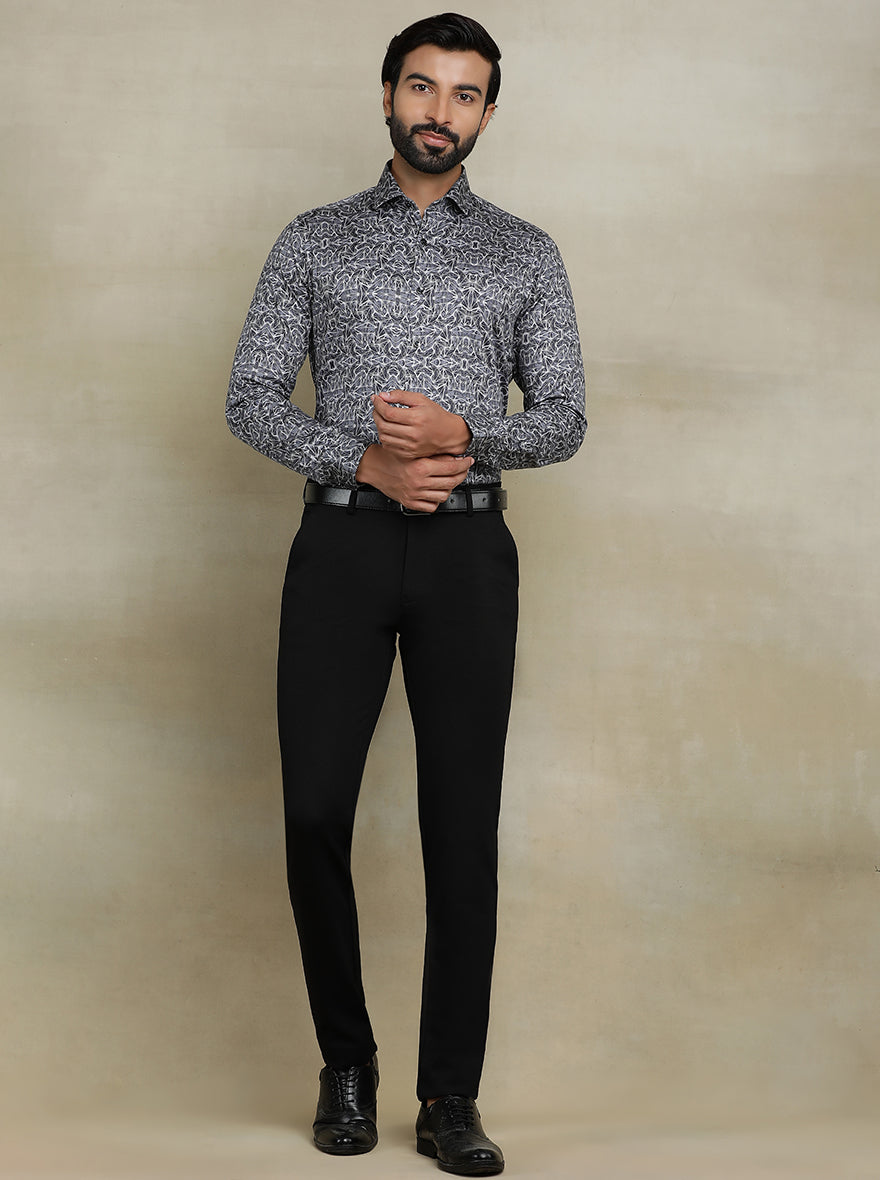 Dark Grey Printed Slim fit Party Wear Shirt | Wyre